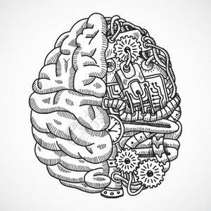 人脑工程加工机器草图矢量插图图片