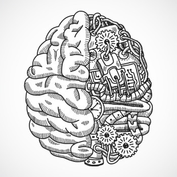 人脑工程加工机器草图矢量插图图片