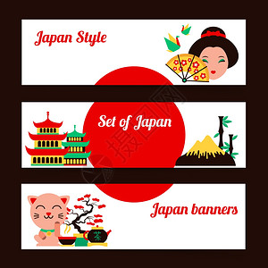日本风格文化水平横幅孤立矢量插图图片