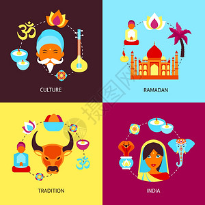 印度文化斋月传统平集孤立矢量插图图片