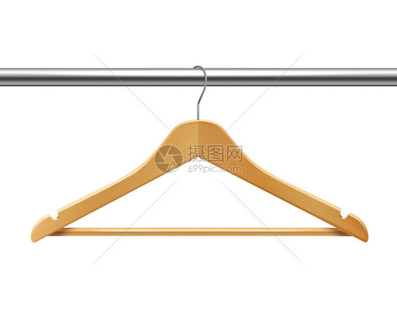 衣架木吊架管子上的夹克,裤子,三维矢量插图图片