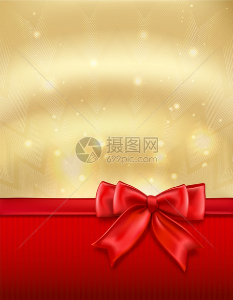 黄金假期新诞节背景与红结丝带矢量插图图片