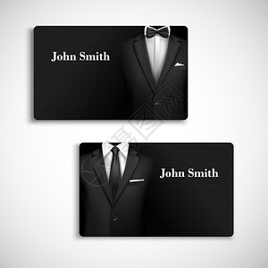 经典卡收集商人豪华风格黑色西装与衬衫,领带领结矢量插图图片