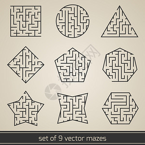 迷宫儿童拼图游戏集孤立矢量插图图片