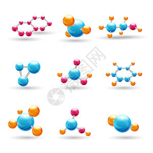 三维原子结构化学分子模型分离矢量图图片