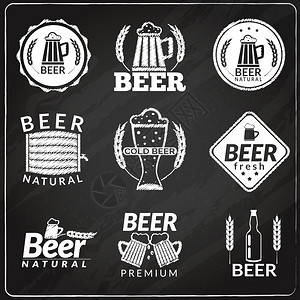 黑板标志的新鲜自然冷优质啤酒孤立矢量插图图片
