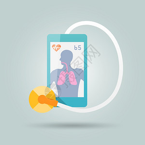 移动医学与智能手机听诊器平矢量插图图片