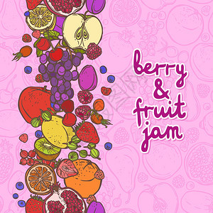 新鲜天然水果浆果果酱装饰垂直边界矢量插图图片