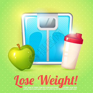 减肥饮食身体平衡海报与鳞片苹果蛋白质动矢量插图图片