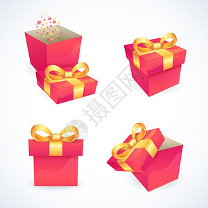 盒子粉红色包装礼品送货与丝带蝴蝶结图标矢量插图图片