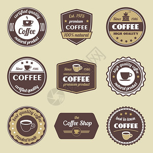 咖啡天然产品认证质量标签集隔离矢量插图图片