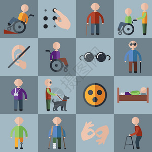残疾人护理援助无障碍图标矢量插图图片