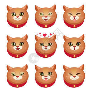可爱的猫脸人物情感装饰图标孤立矢量插图图片