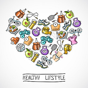 健身饮食训练运动健康生活方式彩色素描海报矢量插图图片