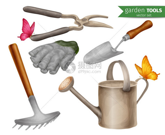 园林工具农业设备装饰图标矢量插图图片