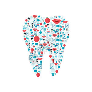 牙科保健口腔仪器平图标人牙形矢量插图图片