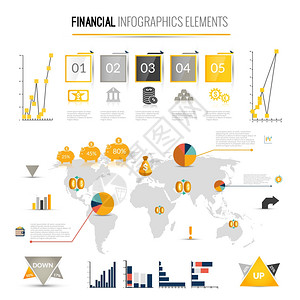 货币金融业务信息图表与金融图标世界的背景矢量插图图片