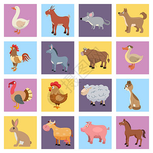 农场动物牲畜宠物图标矢量插图图片