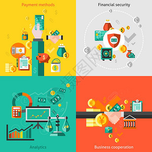 金融平图标与支付方法金融安全分析业务合作孤立向量插图图片