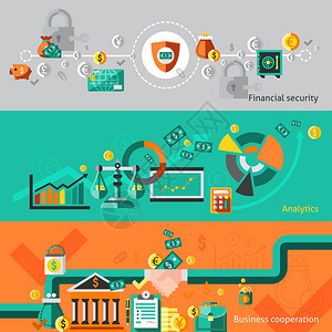 金融横幅与金融安全分析业务合作孤立向量插图图片