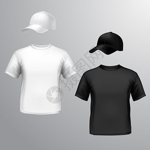 男子T恤棒球帽前隔离灰色背景矢量插图图片