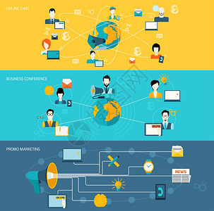 商务沟通宣传营销会议线聊天横幅与扩音器隔离矢量插图图片
