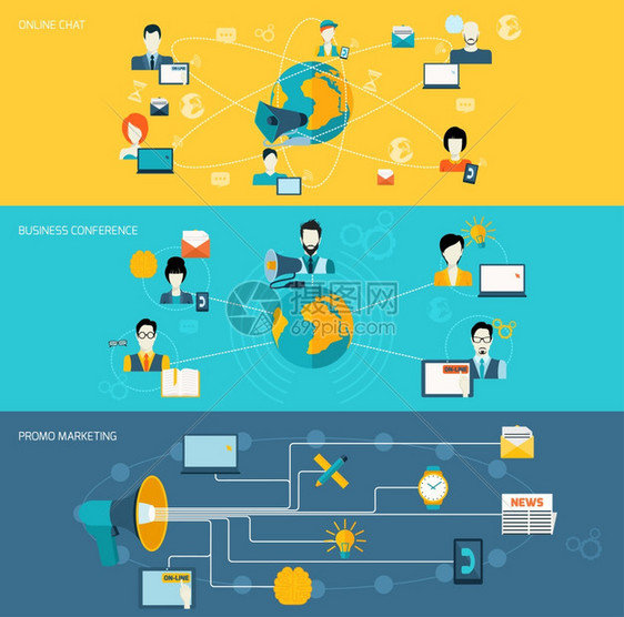商务沟通宣传营销会议线聊天横幅与扩音器隔离矢量插图图片