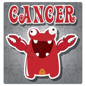 黄道星座癌症与可爱的五颜六色的怪物图片