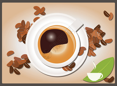 咖啡背景与咖啡杯咖啡豆,矢量图片