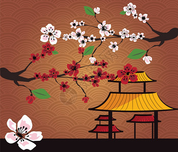 带樱花中村传统日本元素的日本卡片图片
