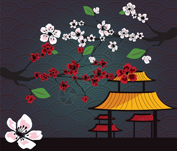 带樱花中村传统日本元素的日本卡片图片