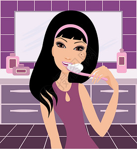 轻的女人刷牙高清图片