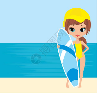 里务比岛冲浪板的漂亮女孩插画