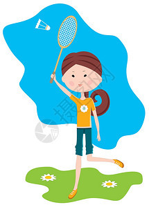 卡通女孩打羽毛球图片