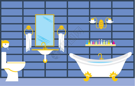 浴室墙浴室盥洗室带抽水马桶的厕所卫生间插画