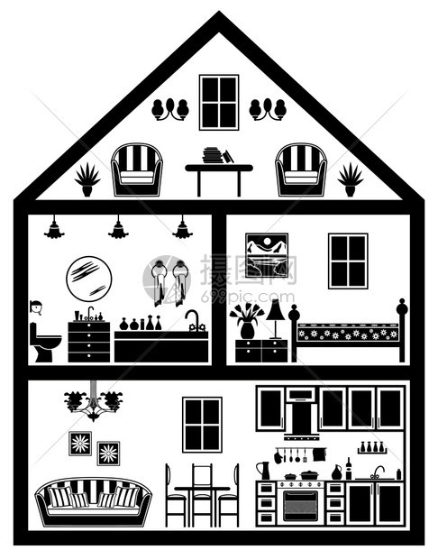 房子的图标与规划的黑白图片