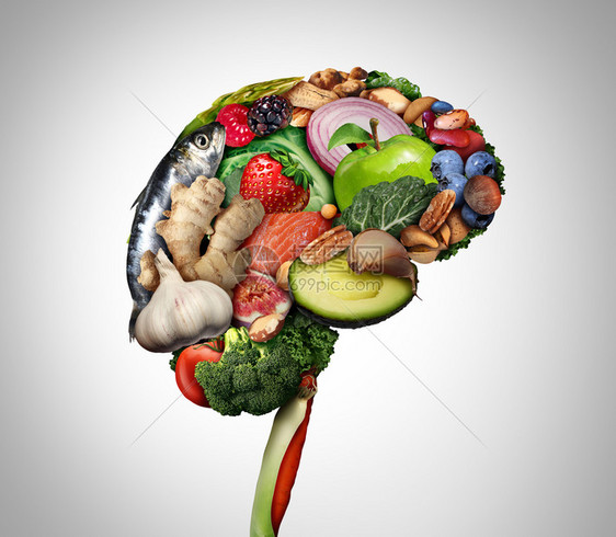 健康大脑食品以提升力营养概念作为一组营养坚果鱼蔬菜和富含蛋白3脂肪酸的浆果作为综合形象促进心理健康图片