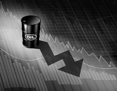 石油价格下跌的概念是原油桶向金融图表下射一箭作为因供过于求和生产剩导致化石能源减少的象征作为三点说明背景