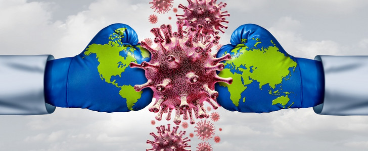 全球卫生战略以及疫苗或流感和冠状疾医疗防治作为国际社会医生用3个插图来对抗传染细胞图片