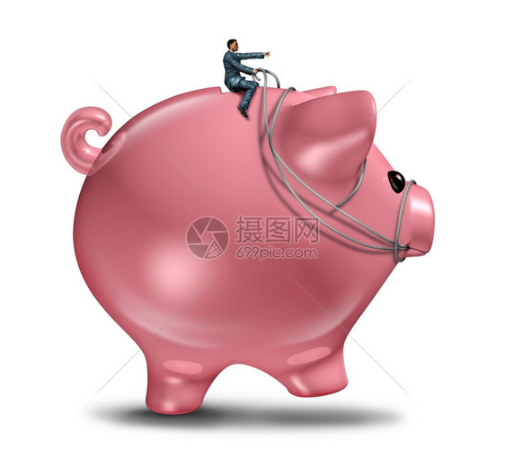 金融管理和财富咨询业务概念是作为一家小猪银行的商人身穿驾车控制储蓄预算方向为今后的财富成功投资图片