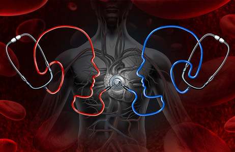 第二次医学意见作为一种保健概念由一组以医生头部为形状的听诊器组成共同断人类心脏作为咨询和确认身体疾病或状况的象征图片