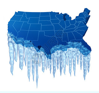 美国深冻和冷的寒温度在美国的概念是一个蓝色的美国与冰冻和块图片