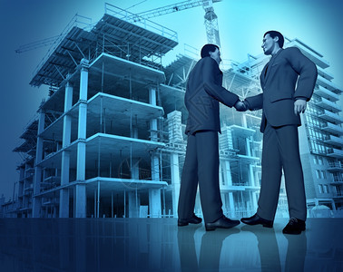 摇动与两个商人在业房地产建筑工握手的协议作为投资促进金融成功的新发展概念设计图片