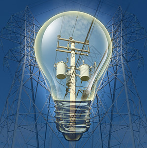 电线塔的力概念配有电的线塔有白炽灯泡强调电气设备是保护和环境的能源电力概念图片