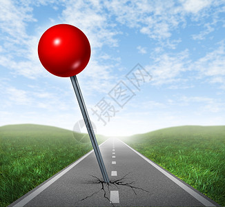 成功定位方向商业标志上面贴着一个红色的推钉标记在面向视角的斜坡道路上作为愿景的象征并实现你的目标图片