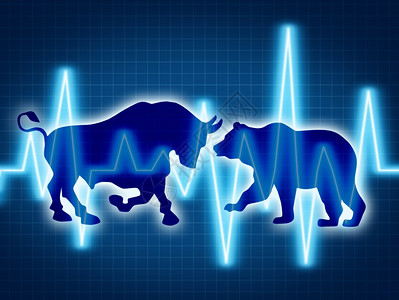 以两个图标进行交易和投资金融符号两个图标代表熊和牛市场有线框架图和黑背景的立项投资图图片