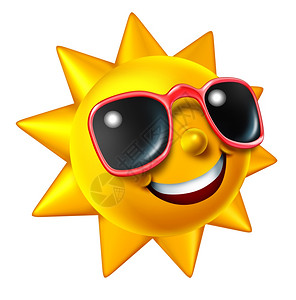夏日阳光的笑容与太阳镜是一个快乐的球发光热季节乐趣和一个象征假期和放松在阳光下的孤立在白色的阳光天气图片