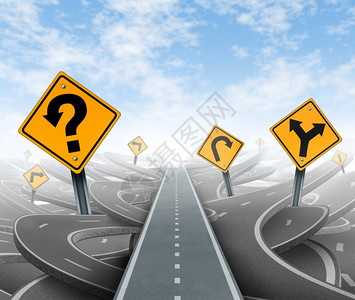 商业领导的问题和明确战略解决方案有一条通向成功的直路选择正确的战略道路黄色交通标志横穿缠绕不开的道路和公迷宫图片