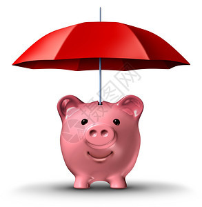 以小猪银行和红伞作为金融保险和财富保护的象征图片
