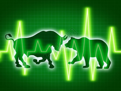 动物标志作为公牛买卖的股票市场概念以及作为公牛和熊买卖的牲畜市场概念这些动物标志用于对深绿色背景公司投资的牛和熊商业金融交易图片